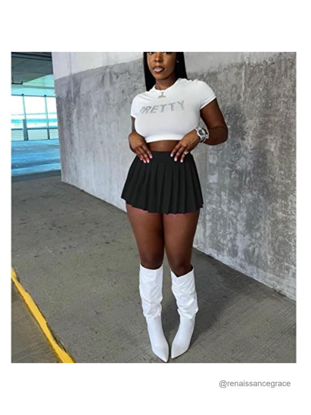 HAOYUAN Women's Mini Pleated Skirt High Waist Stretchy A-Line Clubwear Tennis
